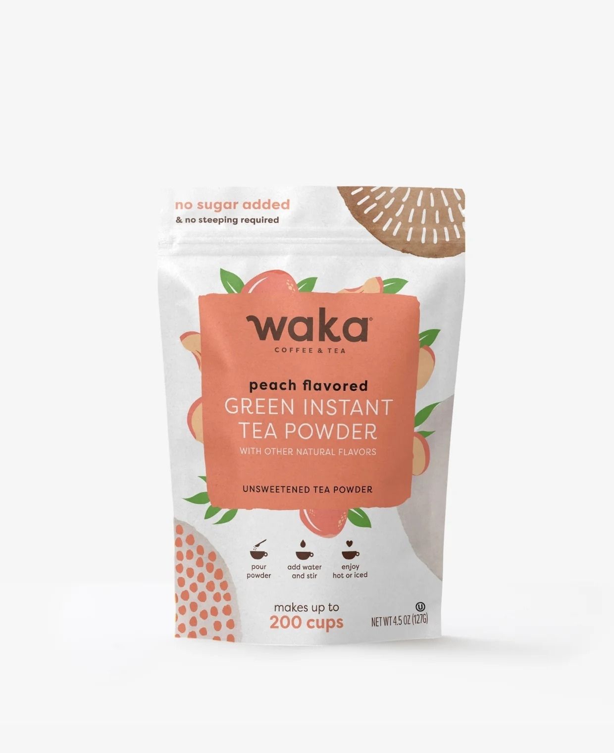 wakaページ Unsweetened Peach Flavored Green Instant Tea - 4.5 oz Pouch