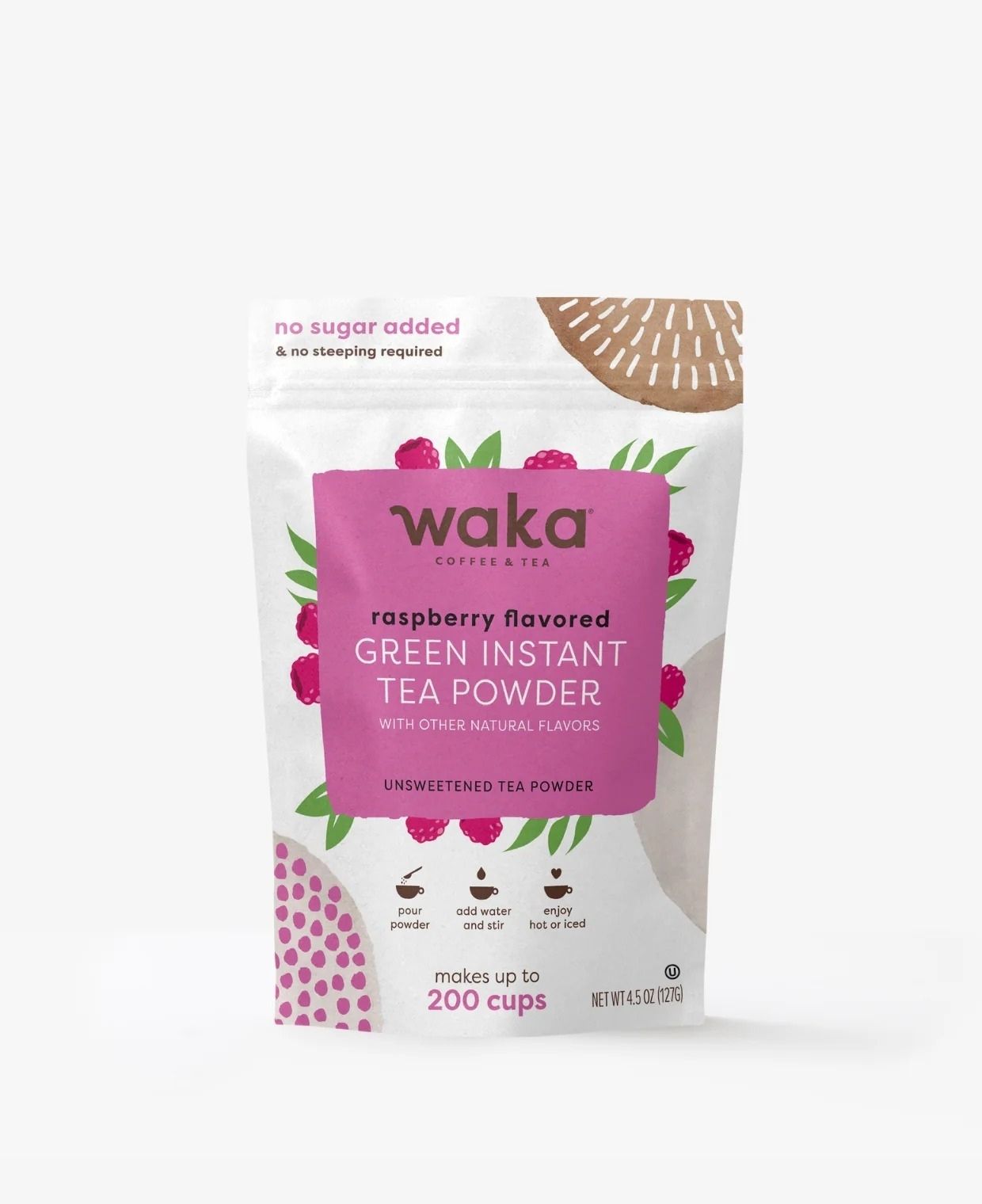 wakaページ Unsweetened Raspberry Flavored Green Instant Tea - 4.5 oz Pouch