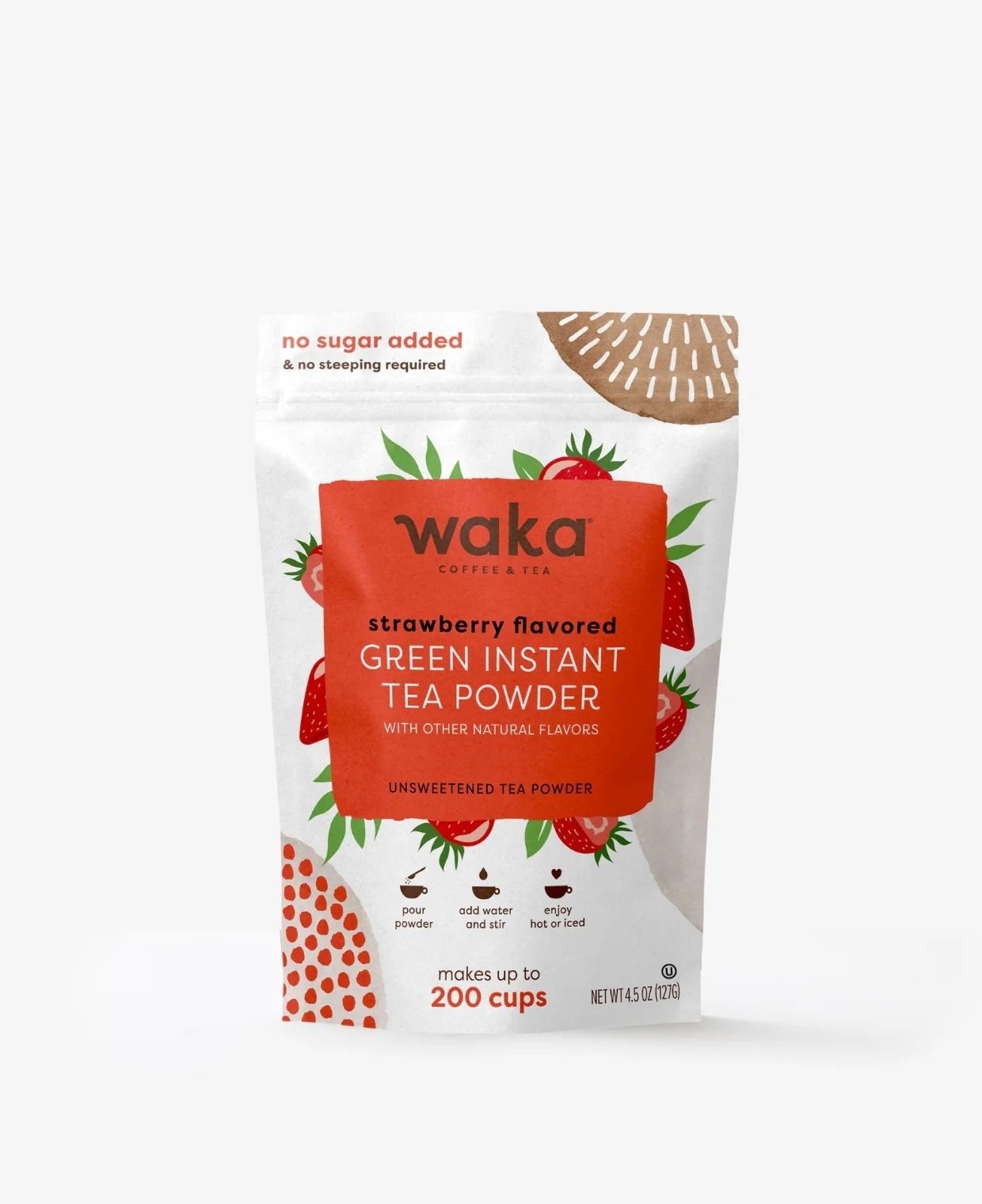 wakaページ Unsweetened Strawberry Flavored Green Instant Tea - 4.5 oz Pouch