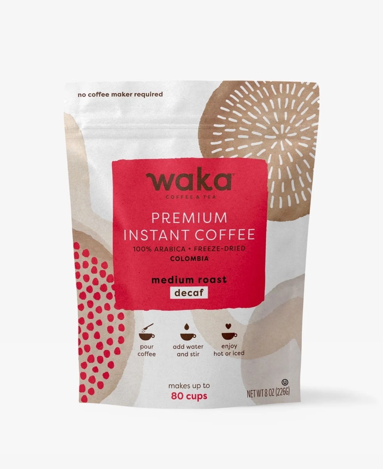 WAKACOFFEE® Medium Roast Decaf Instant Coffee - 8 oz Pouch