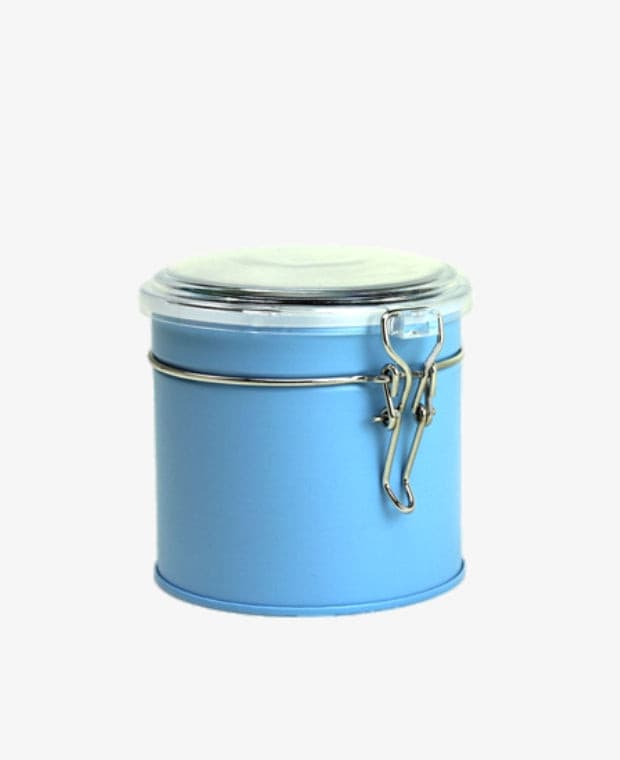 blue canister for loaded teas