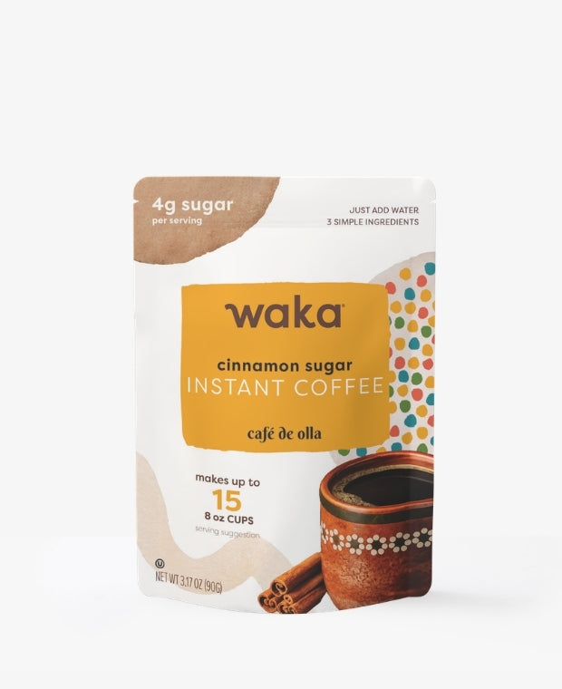 Waka cinnamon sugar instant coffee package on a white background