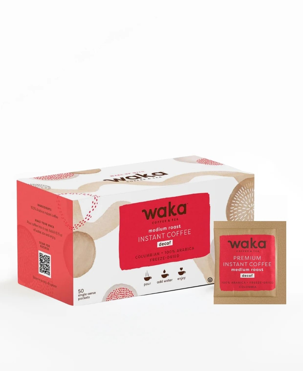 WAKACOFFEE® Medium Roast Colombian Decaf Single-Serve Instant Coffee 50 ct