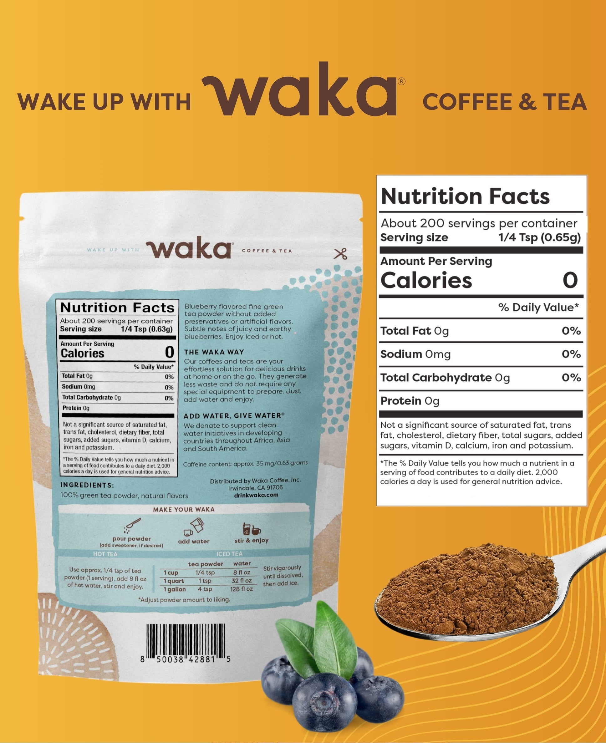 Unsweetened Blueberry Flavored Green Instant Tea - 4.5 oz Pouch
