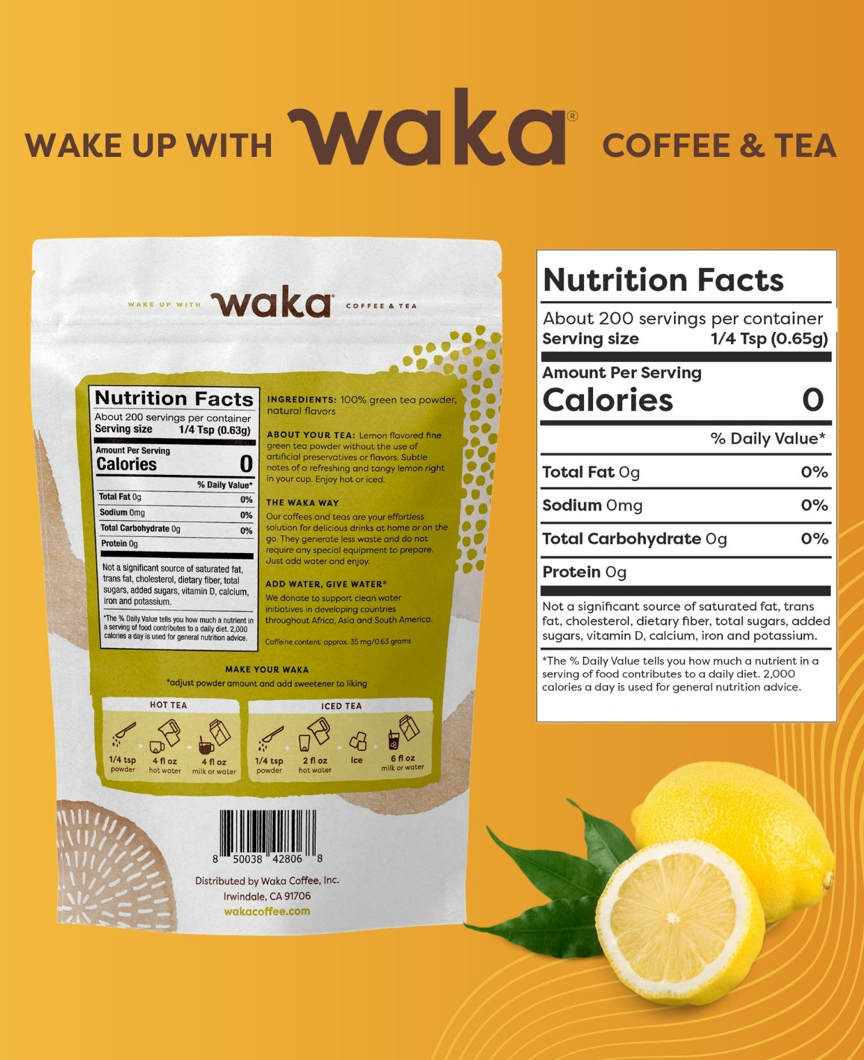 Unsweetened Lemon Flavored Green Instant Tea - 4.5 oz Pouch