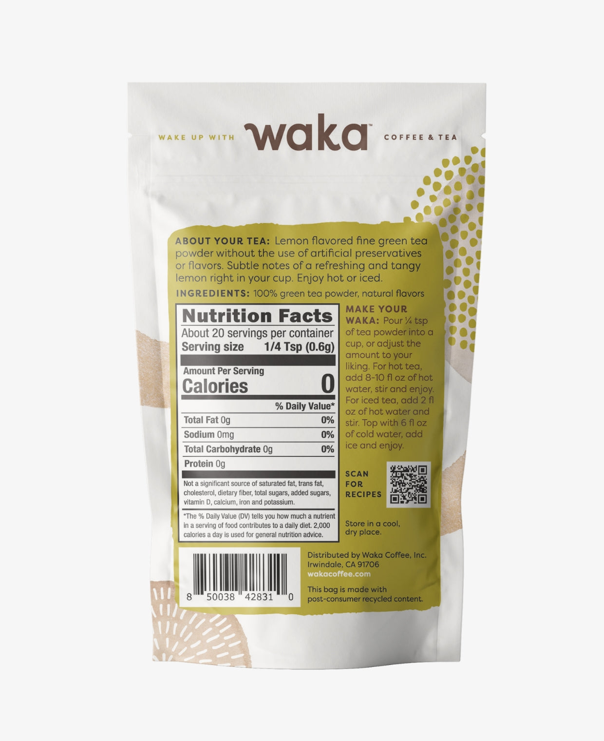 Unsweetened Lemon Flavored Green Instant Tea - Travel/Sample Packet