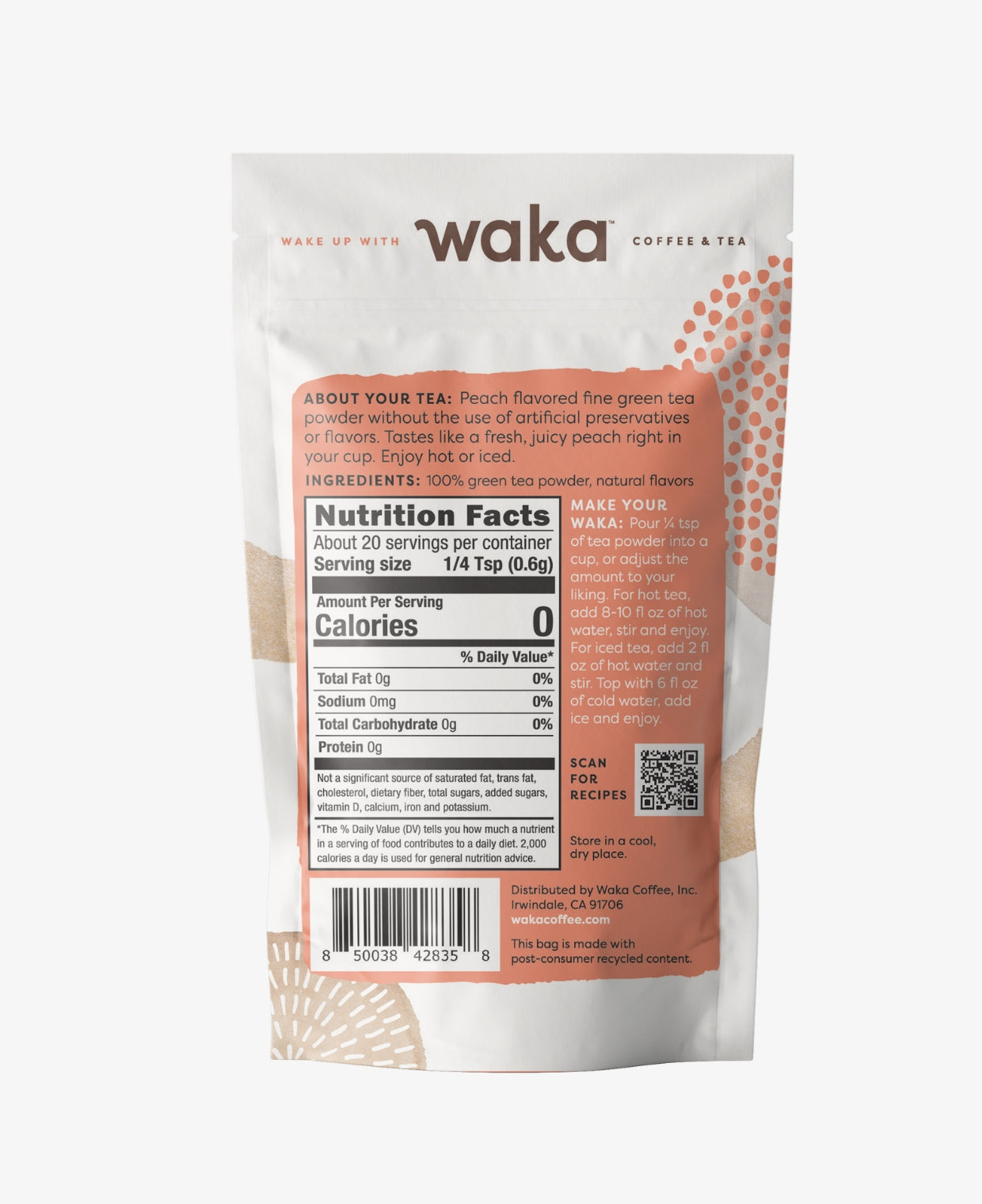 Unsweetened Peach Flavored Green Instant Tea - Travel/Sample Packet