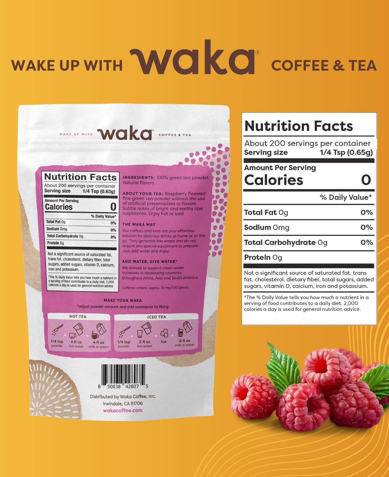 Unsweetened Raspberry Flavored Green Instant Tea - 4.5 oz Pouch