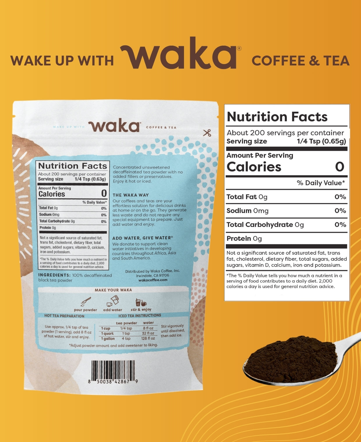 Unsweetened and Unflavored Decaf Black Instant Tea Pouch - 4.5 oz Pouch