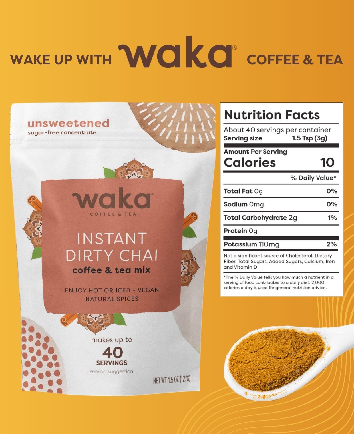 NEW - Unsweetened Instant Dirty Chai Coffee and Tea Mix - 4.5 oz Pouch